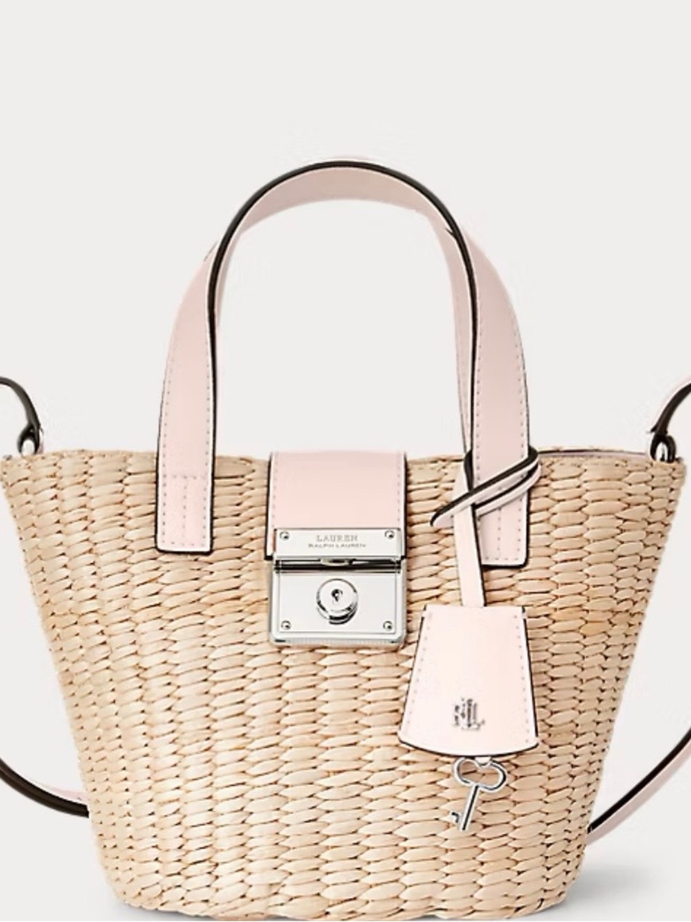 Ralph Lauren Natural Straw Tote with Pink Leather Trim